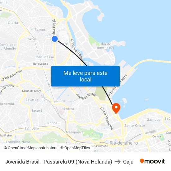 Avenida Brasil - Passarela 09 (Nova Holanda) to Caju map