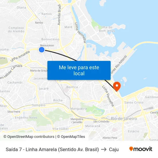 Saída 7 - Linha Amarela (Sentido Av. Brasil) to Caju map