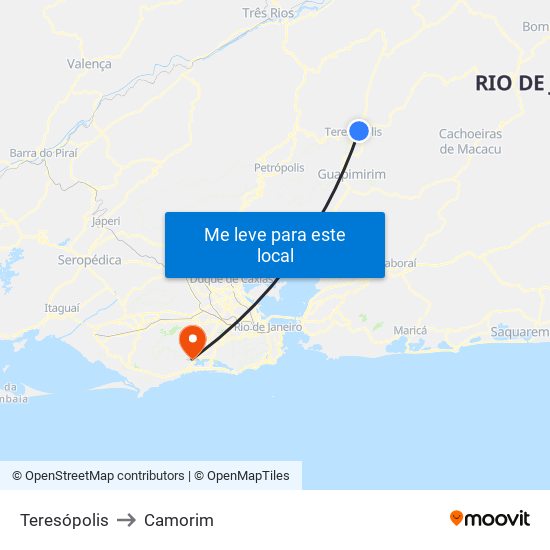 Teresópolis to Camorim map