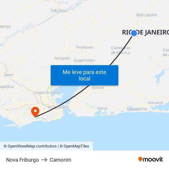 Nova Friburgo to Camorim map