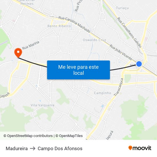 Madureira to Campo Dos Afonsos map