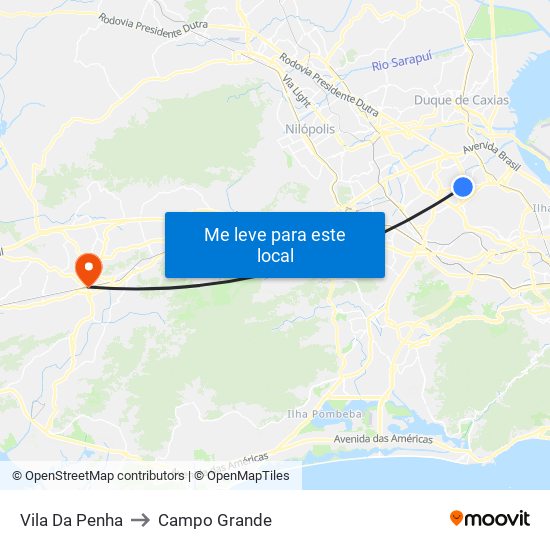 Vila Da Penha to Campo Grande map