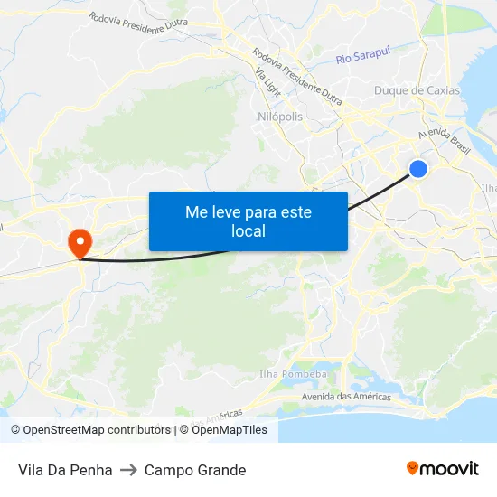 Vila Da Penha to Campo Grande map