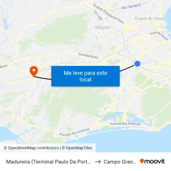 Madureira (Terminal Paulo Da Portela) to Campo Grande map