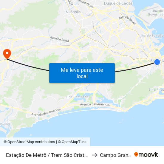 Estação De Metrô / Trem São Cristóvão to Campo Grande map