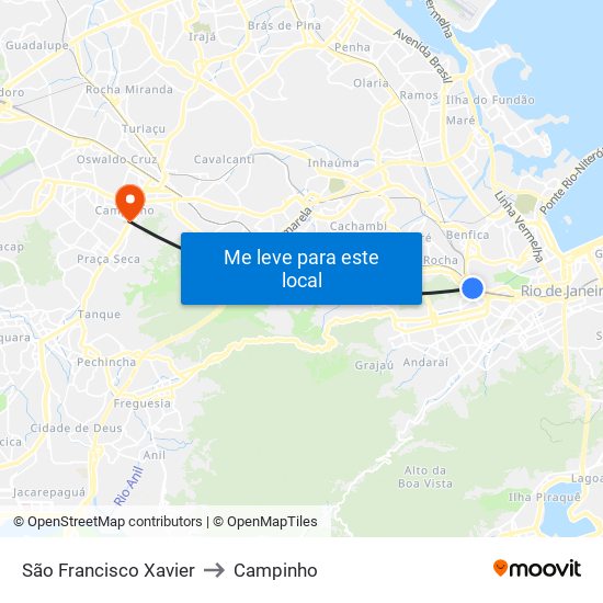 São Francisco Xavier to Campinho map