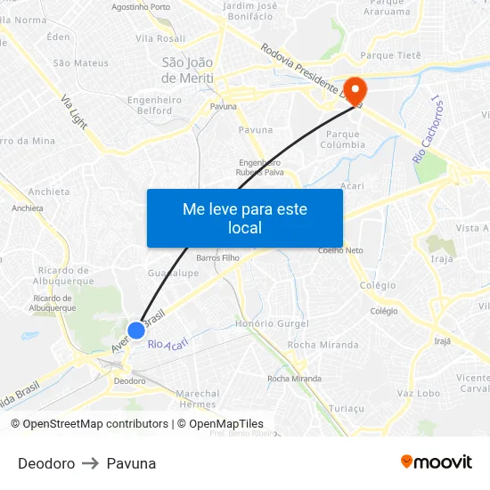 Deodoro to Pavuna map