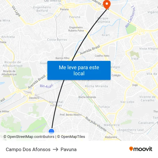 Campo Dos Afonsos to Pavuna map
