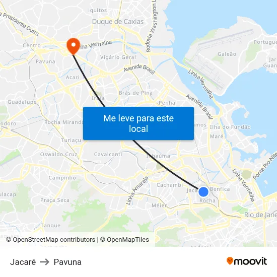 Jacaré to Pavuna map