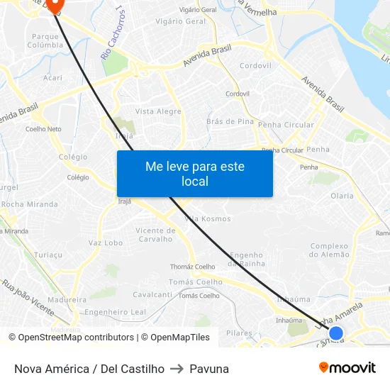 Nova América / Del Castilho to Pavuna map