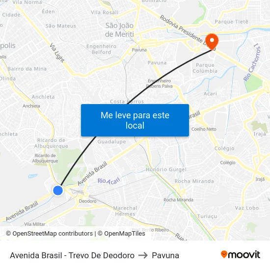 Avenida Brasil - Trevo De Deodoro to Pavuna map