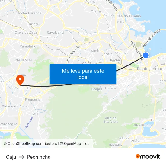 Caju to Pechincha map