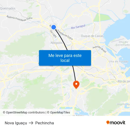 Nova Iguaçu to Pechincha map