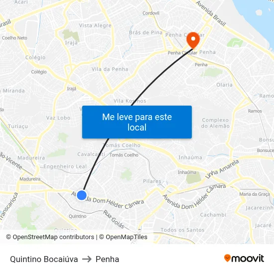 Quintino Bocaiúva to Penha map