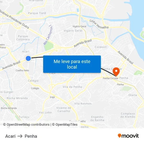 Acari to Penha map