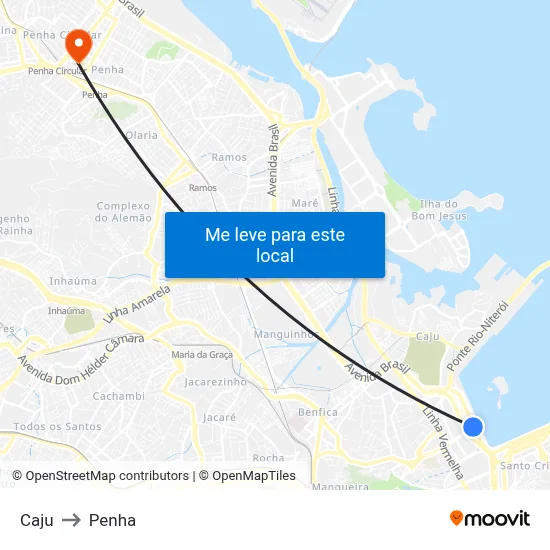 Caju to Penha map