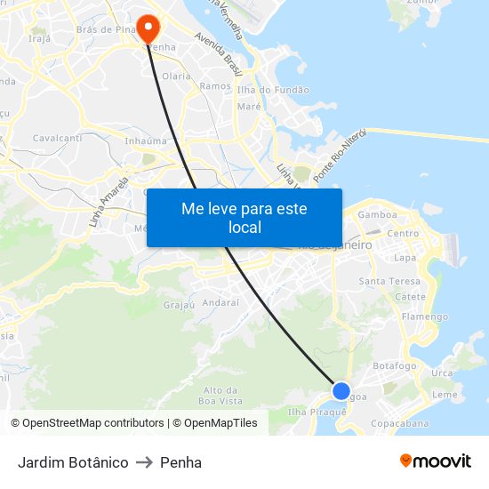 Jardim Botânico to Penha map