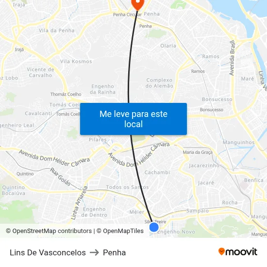 Lins De Vasconcelos to Penha map