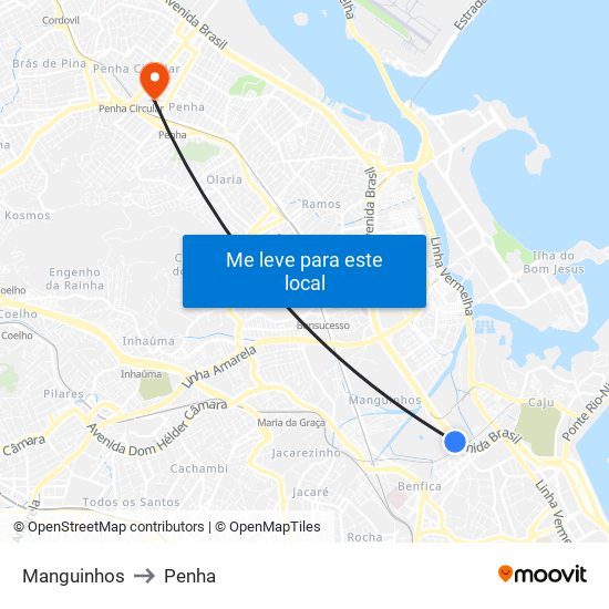 Manguinhos to Penha map