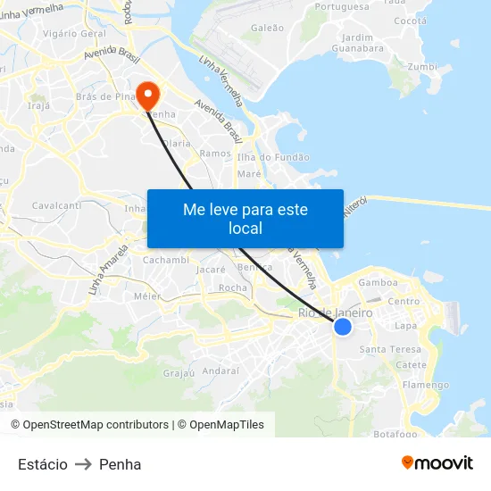 Estácio to Penha map