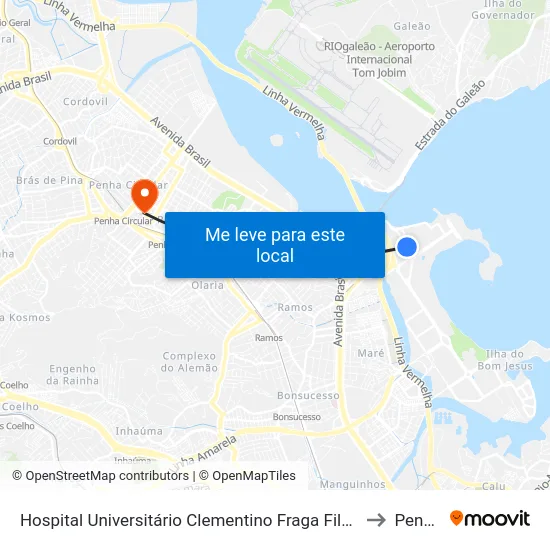 Hospital Universitário Clementino Fraga Filho to Penha map