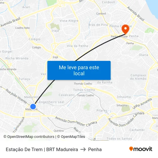 Estação De Trem | BRT Madureira to Penha map