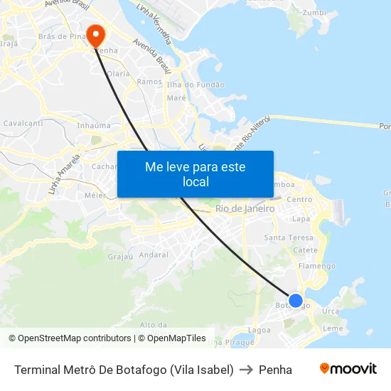 Terminal Metrô De Botafogo (Vila Isabel) to Penha map