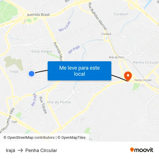 Irajá to Penha Circular map