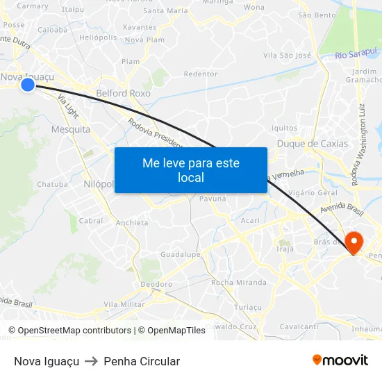 Nova Iguaçu to Penha Circular map