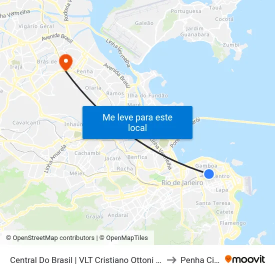 Central Do Brasil | VLT Cristiano Ottoni - Pequena África to Penha Circular map