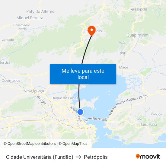 Cidade Universitária (Fundão) to Petrópolis map