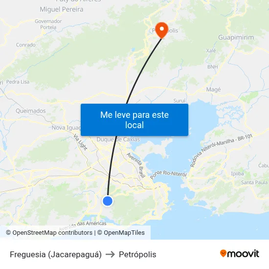 Freguesia (Jacarepaguá) to Petrópolis map