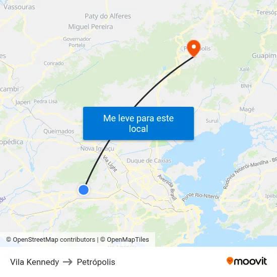 Vila Kennedy to Petrópolis map