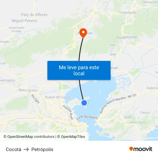 Cocotá to Petrópolis map