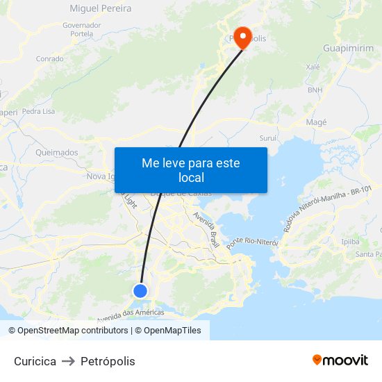 Curicica to Petrópolis map