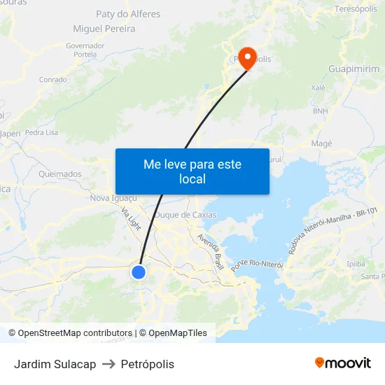 Jardim Sulacap to Petrópolis map