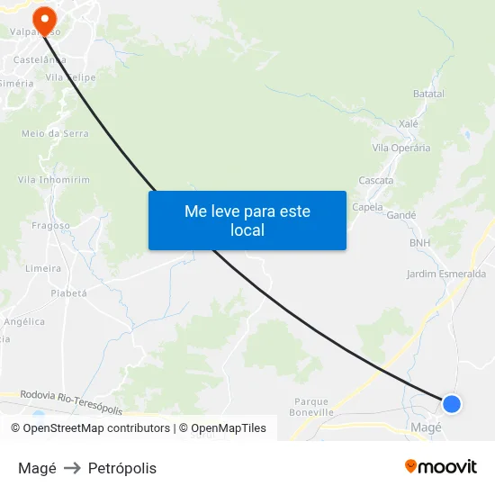 Magé to Petrópolis map