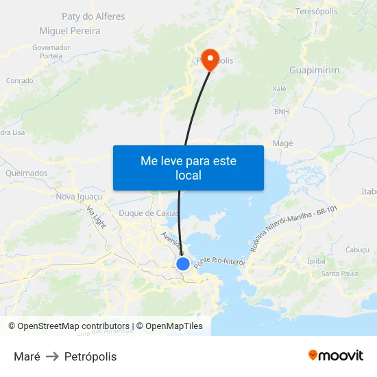 Maré to Petrópolis map