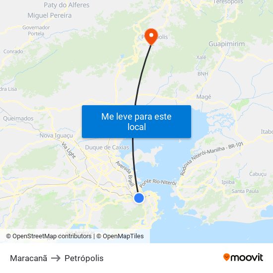 Maracanã to Petrópolis map