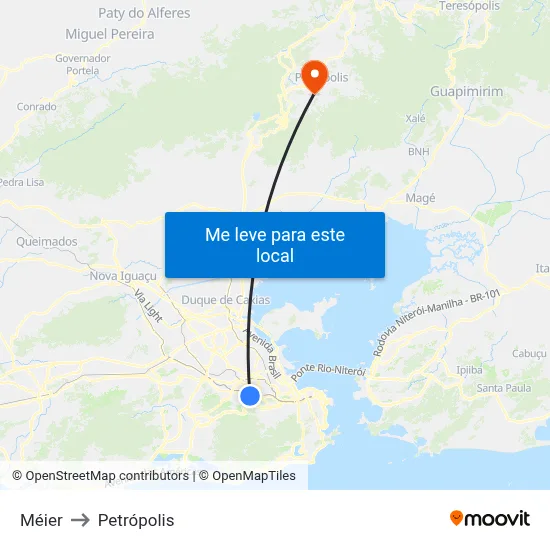 Méier to Petrópolis map