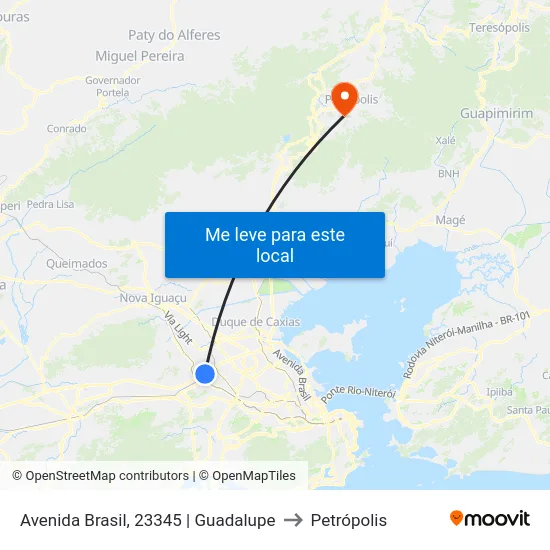 Avenida Brasil, 23345 | Guadalupe to Petrópolis map