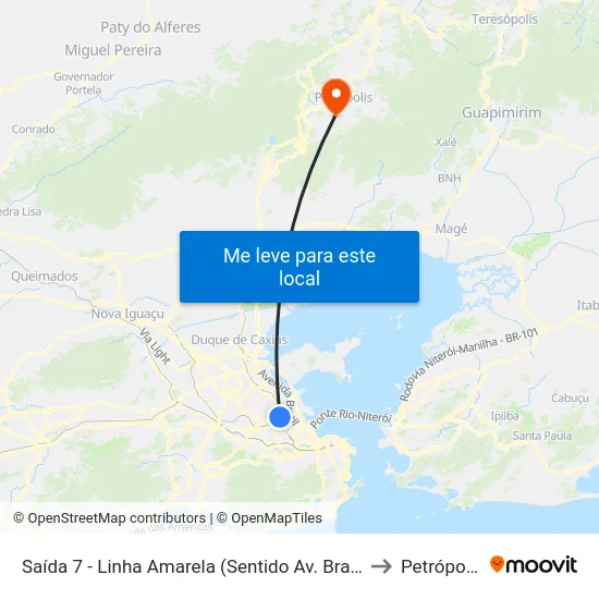Saída 7 - Linha Amarela (Sentido Av. Brasil) to Petrópolis map