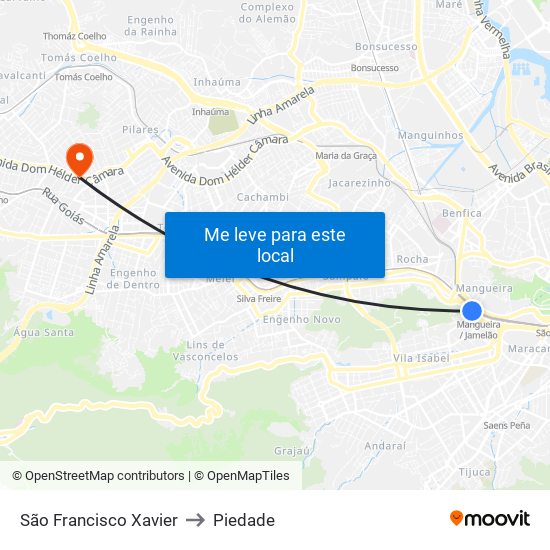 São Francisco Xavier to Piedade map