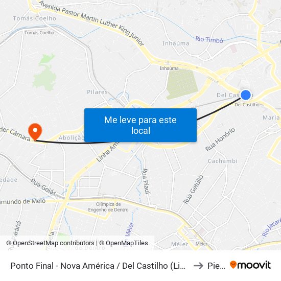 Ponto Final - Nova América / Del Castilho (Linhas 616/913 - Integração Fundão) to Piedade map