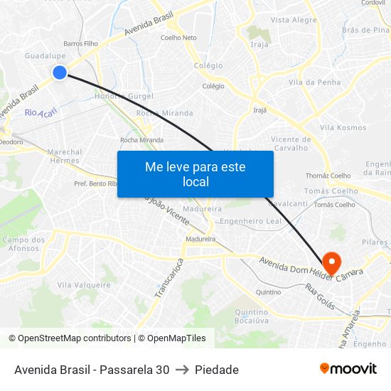 Avenida Brasil - Passarela 30 to Piedade map