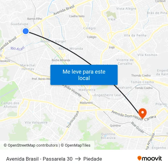 Avenida Brasil - Passarela 30 to Piedade map