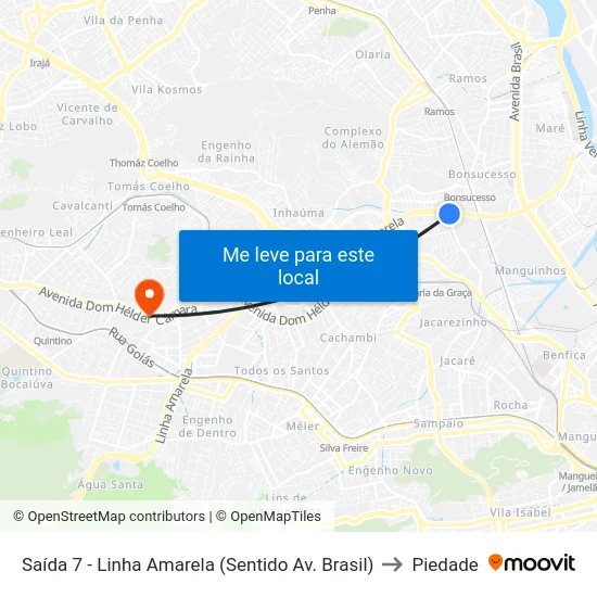 Saída 7 - Linha Amarela (Sentido Av. Brasil) to Piedade map