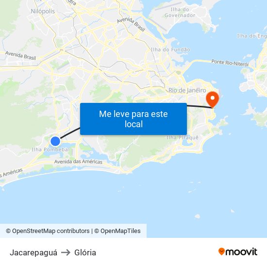 Jacarepaguá to Glória map