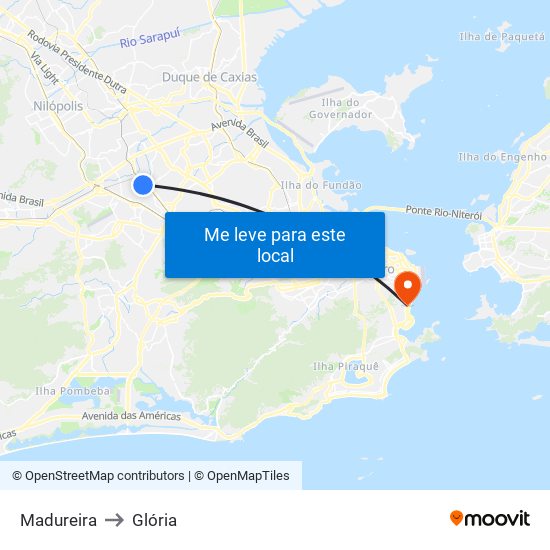 Madureira to Glória map