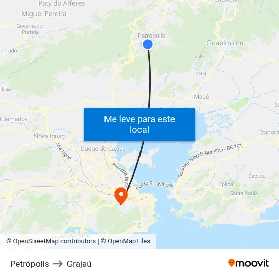 Petrópolis to Grajaú map